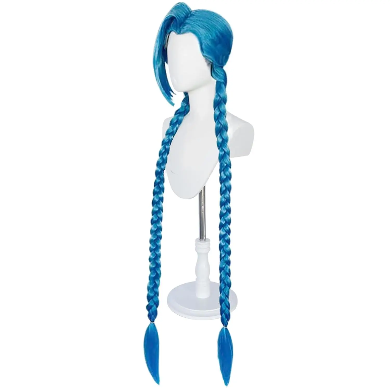 شعر مستعار Ebingoo أزرق مضفر للنساء + قبعة شعر مستعار طويلة مستقيمة من الأزياء الاصطناعية لحفلات الهالوين الأنيمي