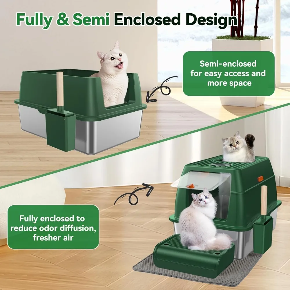 صندوق نفايات القطط من الفولاذ المقاوم للصدأ كبير جدًا مقاوم للصدأ مع غطاء مقاوم للرائحة وغطاء حصيرة القمامة لحجم XL #6