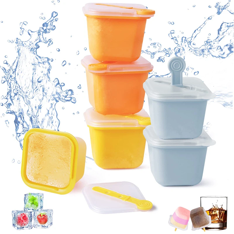 

6Pcs/set Square Ice Cube Maker Bar Party Ice Hockey Mold Popsicle Mould with Lid Ice Cube Tray Box Quick Freezer Ice Cream Tools