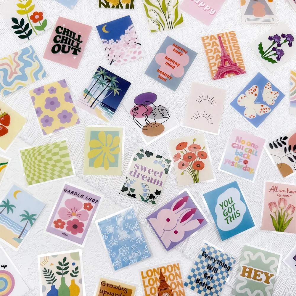 50pcs Danish Pink Graffiti PET Stickers Decals For Phone Notebook Suitcase Skateboard Helmet DIY Aesthetic Transparent Stickers