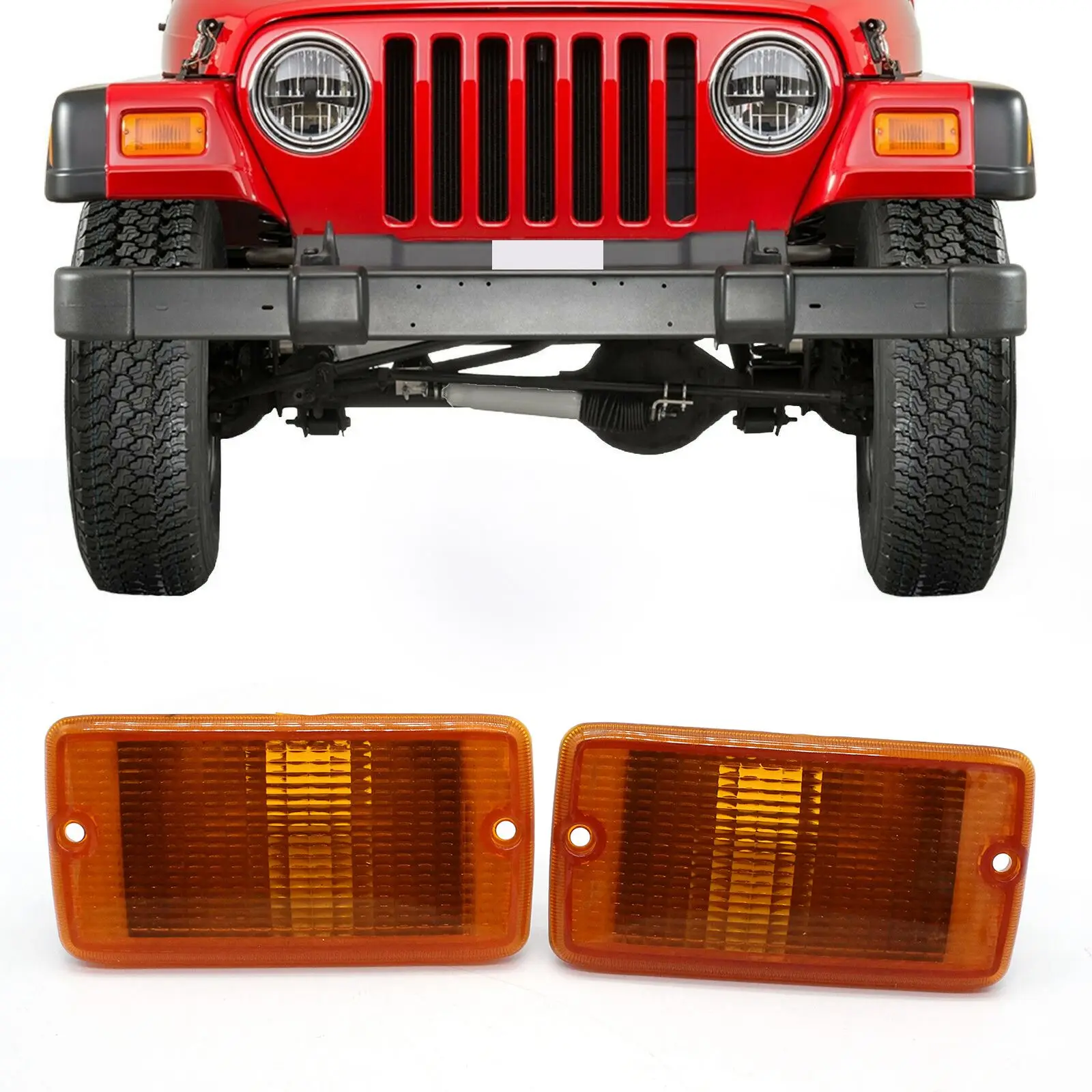 2Pcs Turn Signal Light for 2001-2006 Jeep Wrangler (TJ) Plastic Lens LH & RH 55156488AB 55156489AB