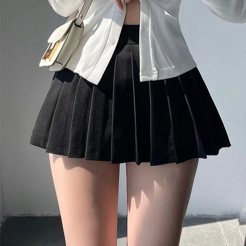 Pleated Skirt with Shorts Women Sexy High Waist Irregular White Black A-line Gyaru Tennis extreme Mini Skirt School 2024