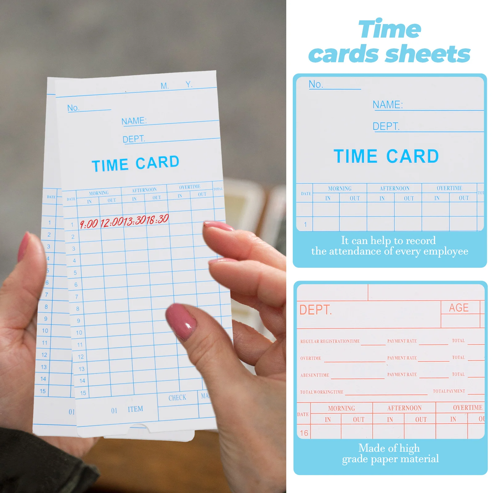 

100Pcs Time Cards Attendance Recording Sheets Office Use Double-Sided High Grade Paper Practical Design