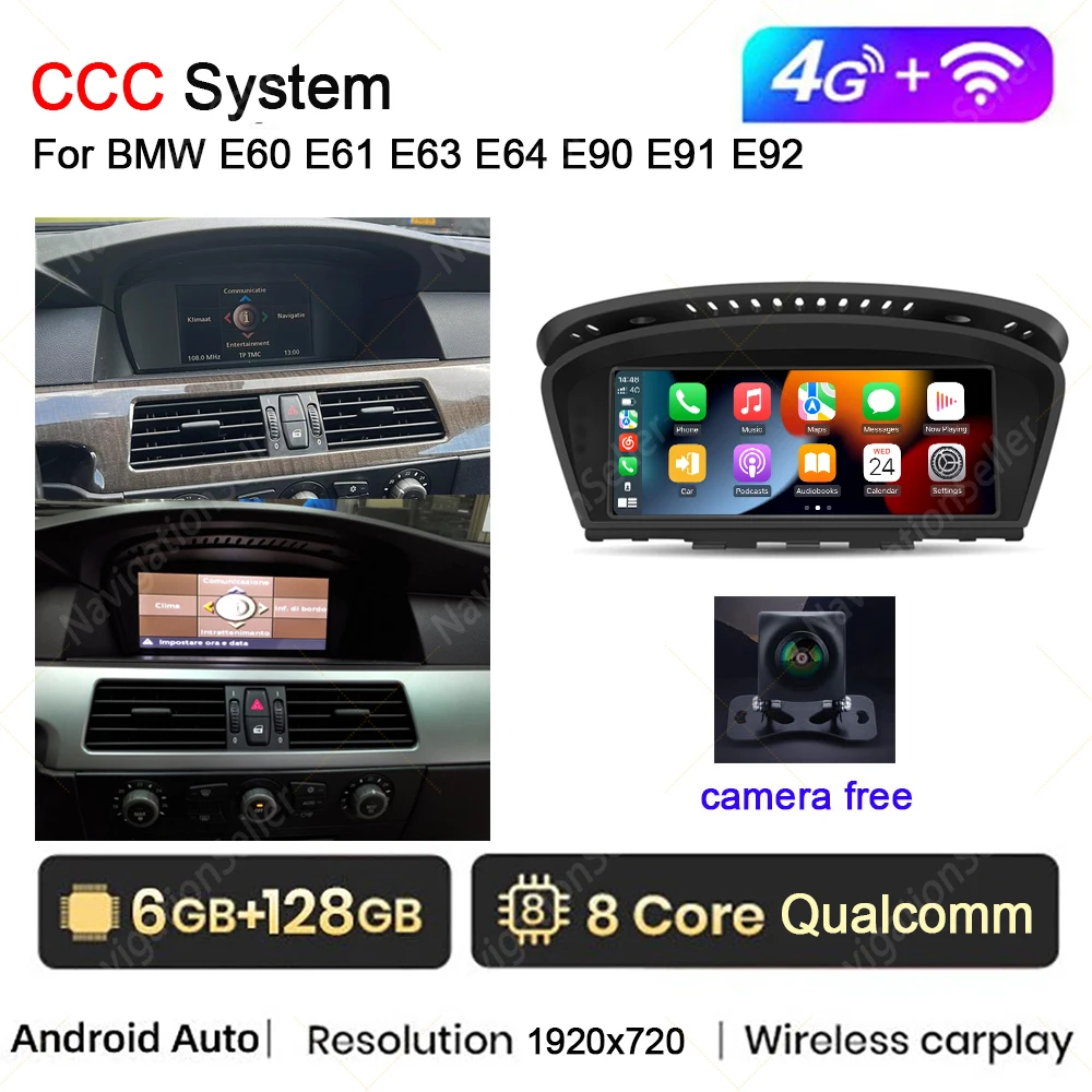 

VIGOHI 6GB 128GB Android 13 Car Radio For BMW 5Series E60 E61 E63 E64 E90 E91 E92 E93 CCC CIC Multimedia CarPlay GPS Navigation