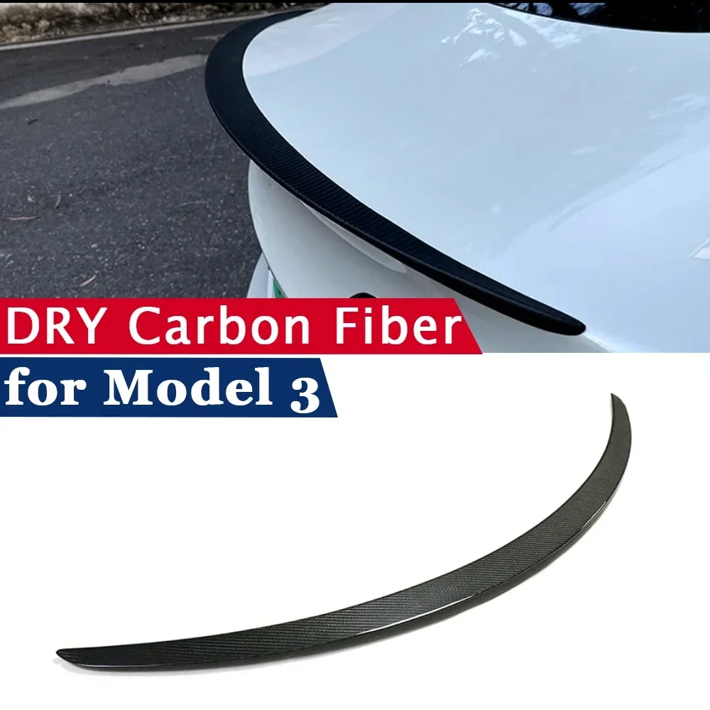 Dry Carbon Fiber Cover for Tesla Model 3 2019 2020 2021 2022 Rear Spoiler Bumper Lip Boot Trunk Wing Body Kits P Style