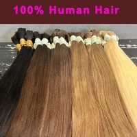Extensiones de cabello humano Remy virgen brasileño 100%, sin trama, liso, a granel, 50g, 100g, Rubio, 1B, Color Natural