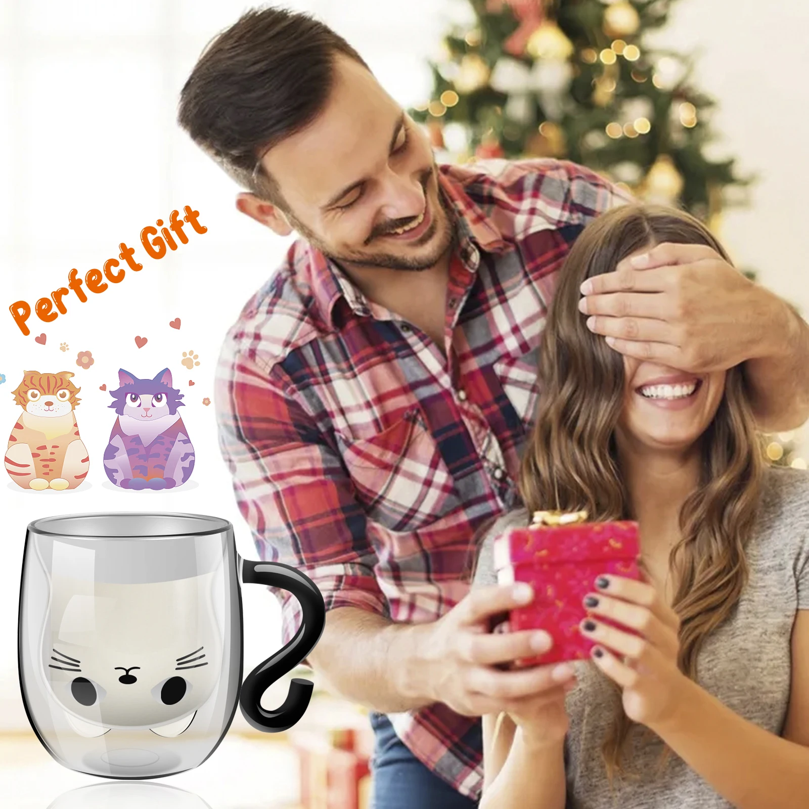 Cute Cat Mugs Double Vacuum Cute Tea Cups with Handle 250-300ml Insulated  Glass Cat Coffee Mug for Cat Lovers Women Wife Mum - AliExpress 15