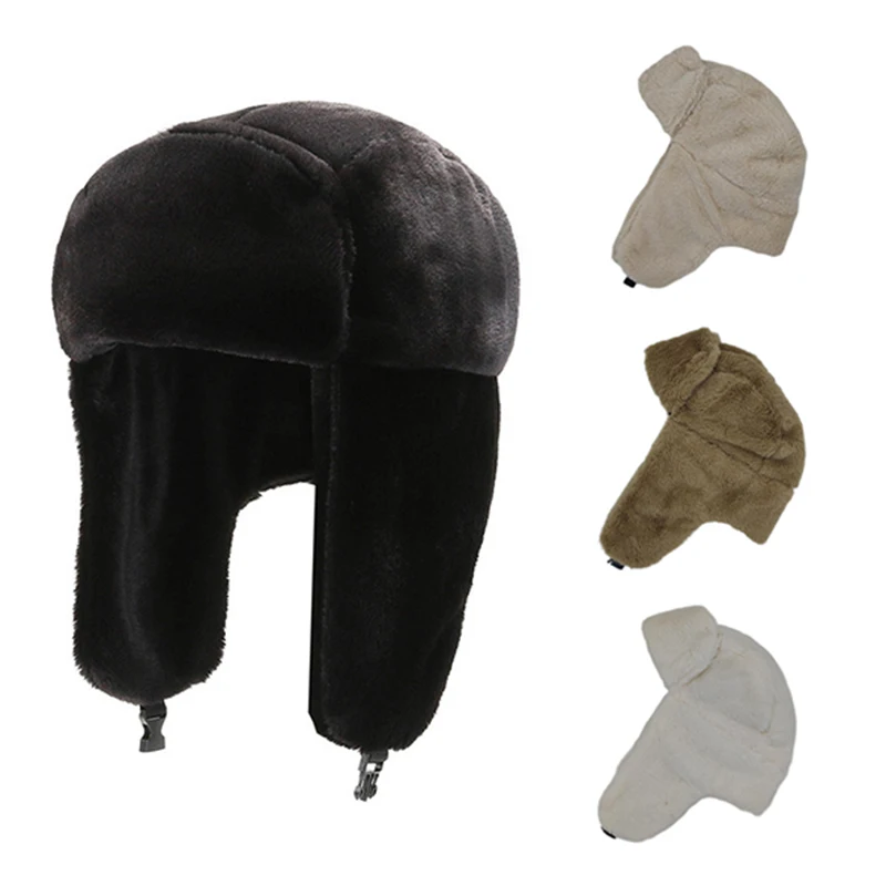 Outdoor Bomber Hats Winter Men Warm Russian Ushanka Hat With Ear Flap Plush And Thickened Trapper Cap Earflap For Women