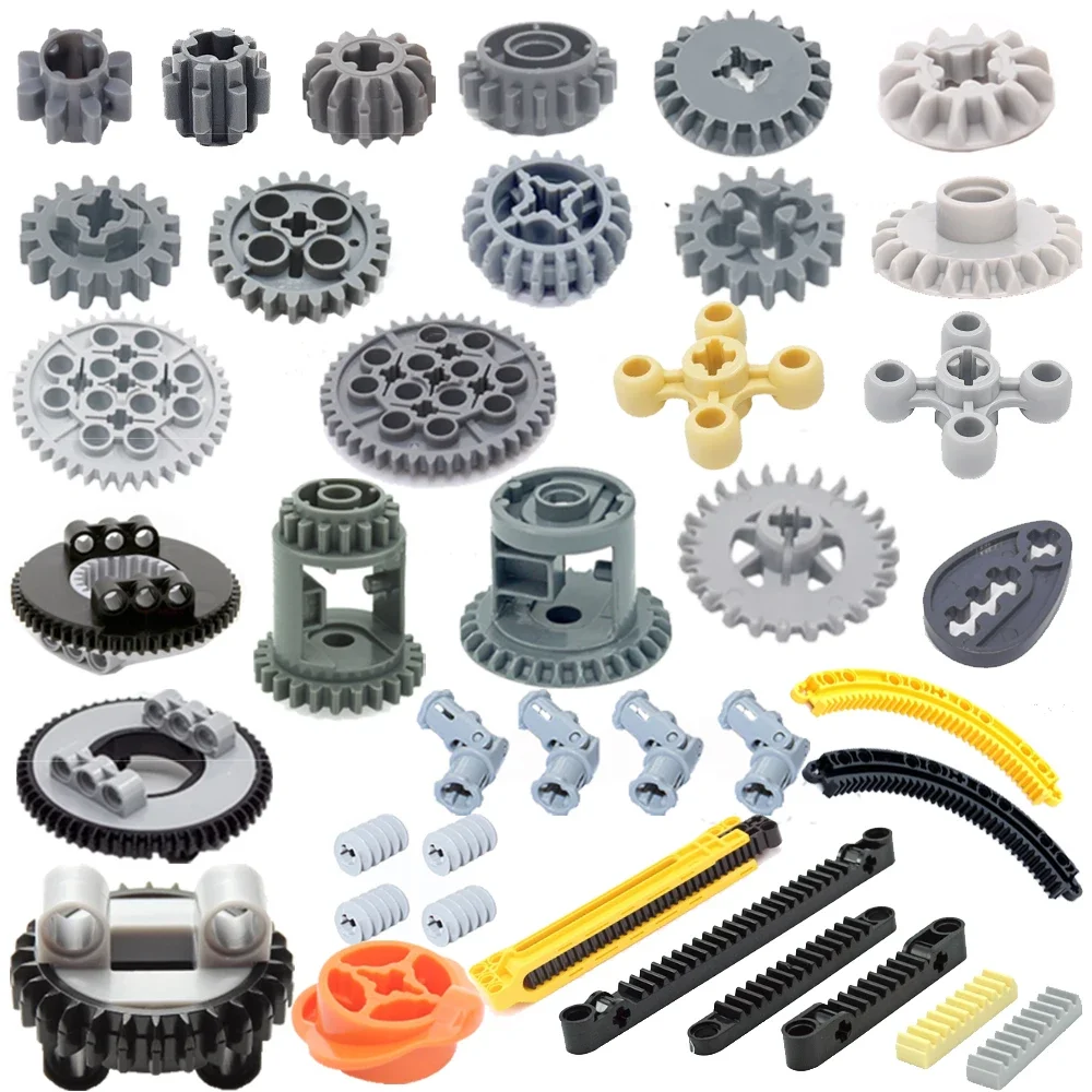 MOC Technical Gear Axle Bricks Parts Worm Rack Conector Train Car Crane Model Technical CROSS Axle Building Blocks Bricks Toys