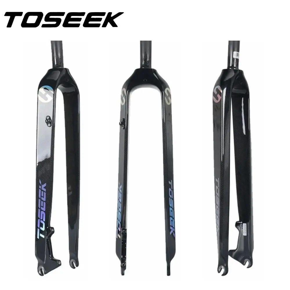 TOSEEK Glossy 3K Carbon Fiber Fork Bike MTB Fork Bicycle Parts Fit for Wheel 26, 27.5, 29 Inch QR 100x9mm Disc Brake 160mm