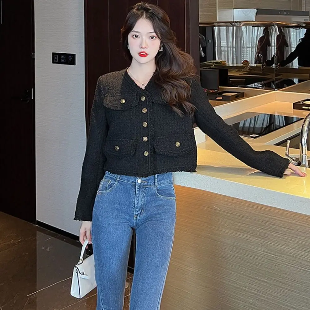 

Classic Y2k Elegant Jacket Women Korean Chic Vintage Coats Tweed Outerwear Socialite Style Jacket Autumn/Winter