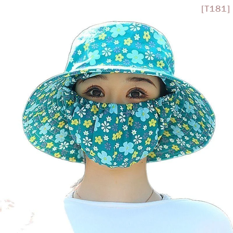 1 Piece Summer Womens Countryside Style Floral Hat With Mask And Fashion Fisher Hat