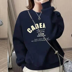 Pullover Lantern Long Sleeve Geometric Hoodies Letter Printing Spring Autumn Women's Clothing Round Neck All-match Korean Tops