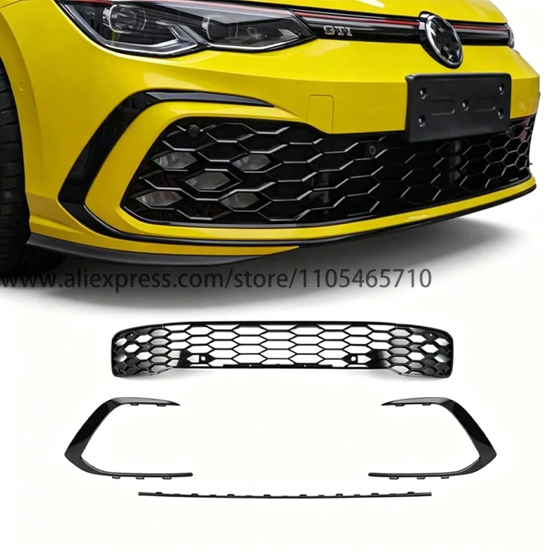 For Volkswagen Golf MK8 GTI Fog Lamp Inlet Grille Gloss Black Cover Chrome Trim Accent Accessories