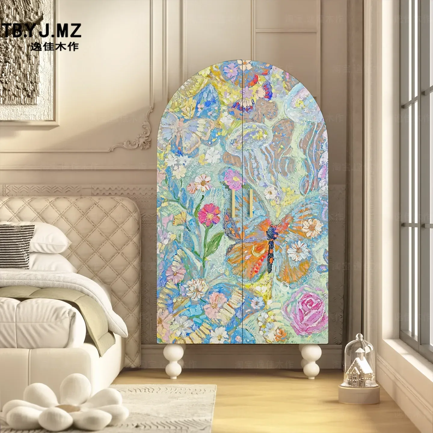 Modern Painted Dopamine Solid Wood Wardrobe Bedroom Decoration Large Wardrobe Light Luxury Storage Cabinetx14