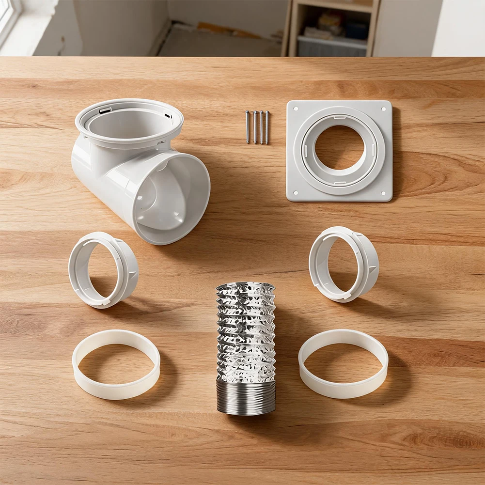 Dryer Vent Kit 90 Degree Connector With 1.5m Flexible Aluminum Hose Wall Flange For Clothes Dryer Duct Installation System