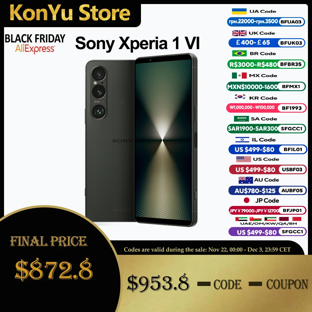 New & Original Sony Xperia 1 VI 5G Dual SIM 120Hz XQ-EC72 Snapdragon 8 Gen 3 6.5 inches HDR OLED Display 5000mAh Battery Android