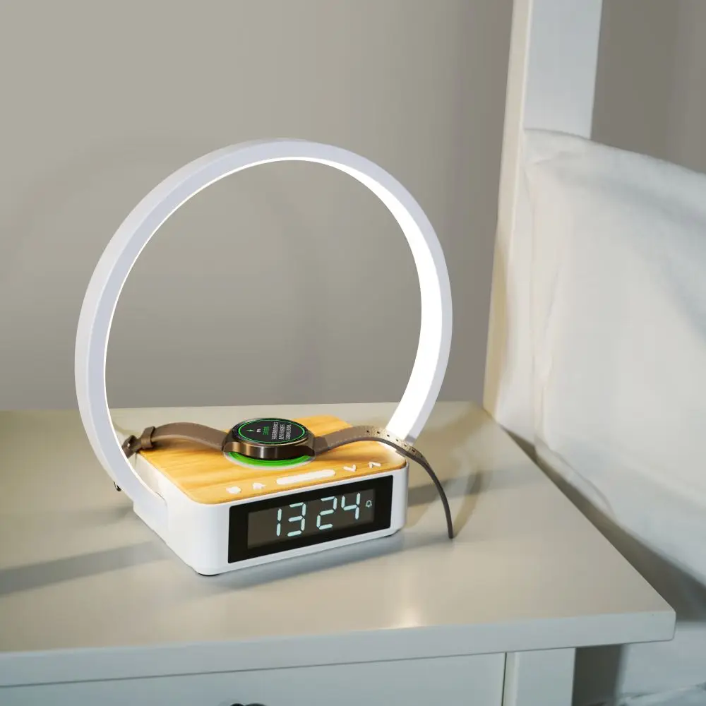 New arrival smart wireless charger Lamp wake up light with LED Display and Alarm clock for bedroom livingroom