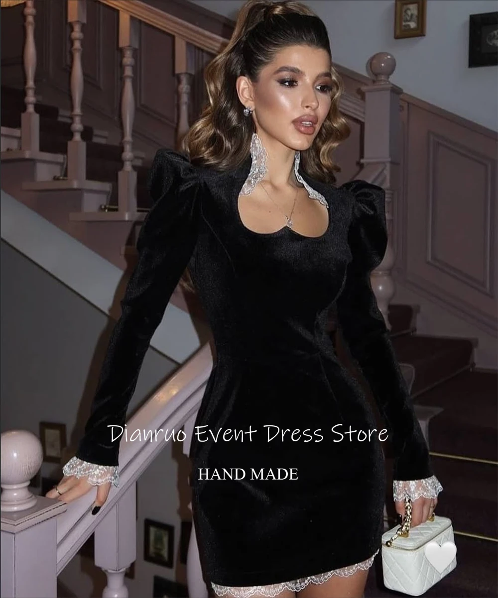 Dianruo خمر مستوحاة الأسود فساتين لحضور الحفلات الموسيقية البسيطة الدانتيل يزين Robes De Soirée المخملية رشيقة Vestidos De Fiesta مخصصة