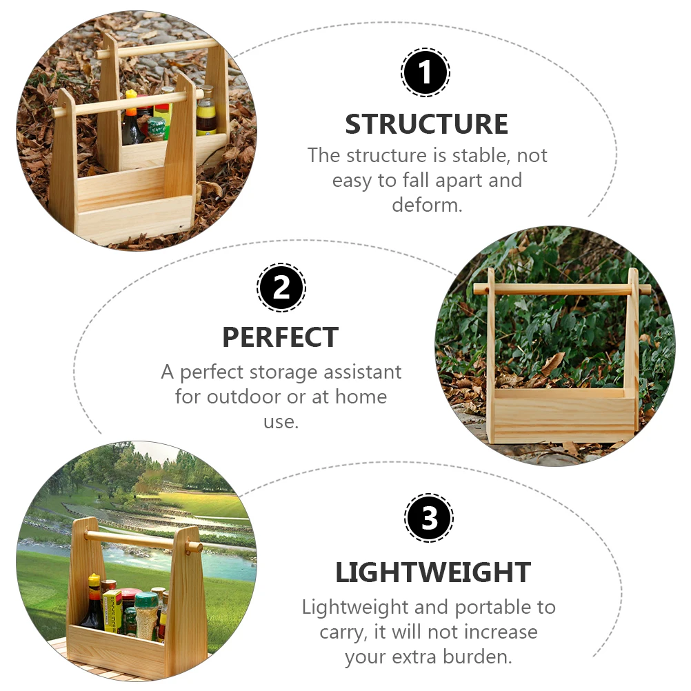 

Wooden Storage Box Outdoor Container Portable Wood Crate Picnic Supplies Holder Camping Gear ganizer Durable Material Stable