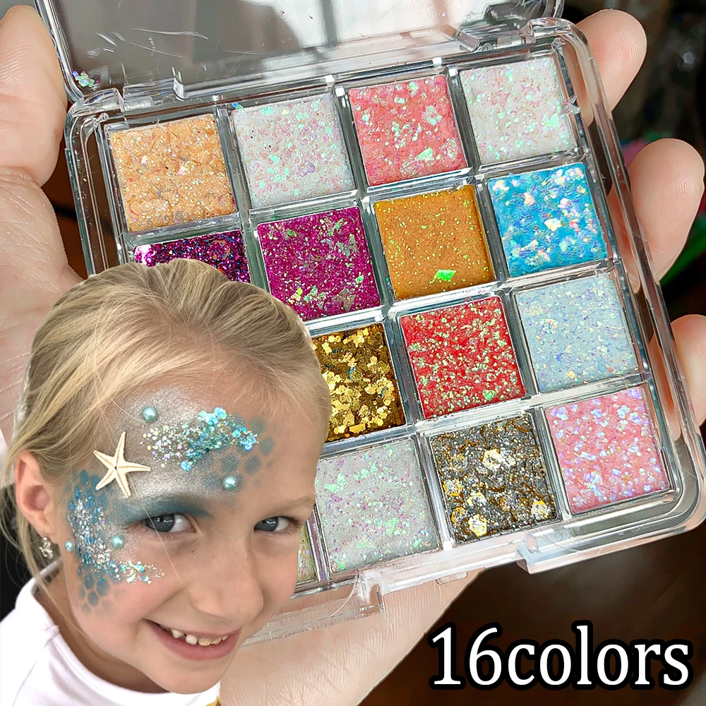 12 grilles paillettes paillettes flocons fard à paupières Palette Laser nacré miroitant reflets paillettes bleu rose jaune paillettes Gel maquillage