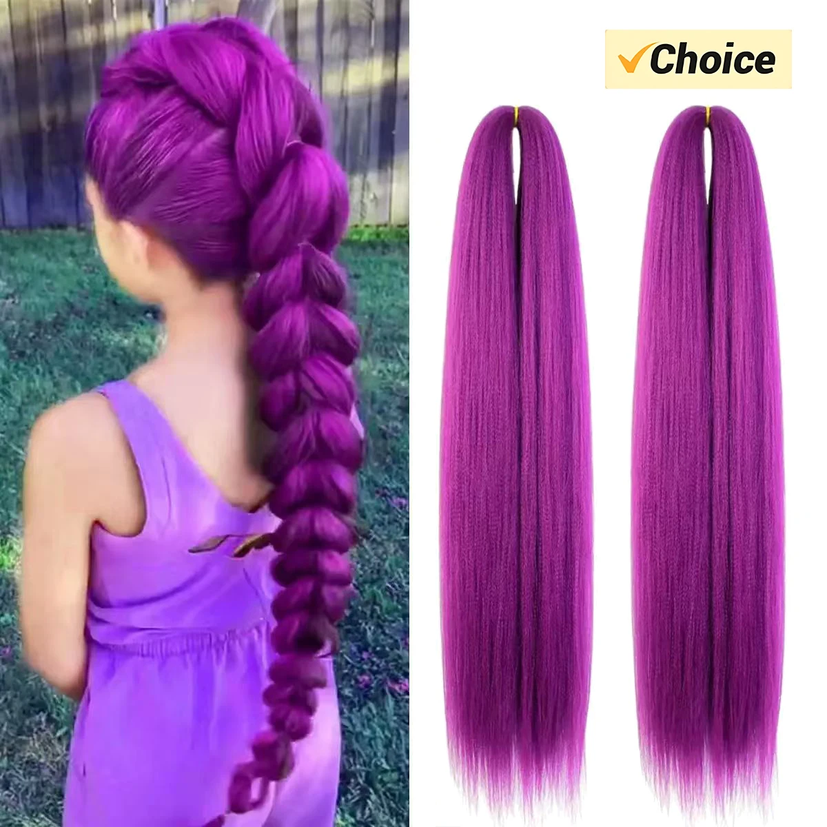 

14-дюймовые фиолетовые синтетические волосы для плетения косичек, предварительно растянутые, для детей, для костюмов на Хэллоуин и косплея