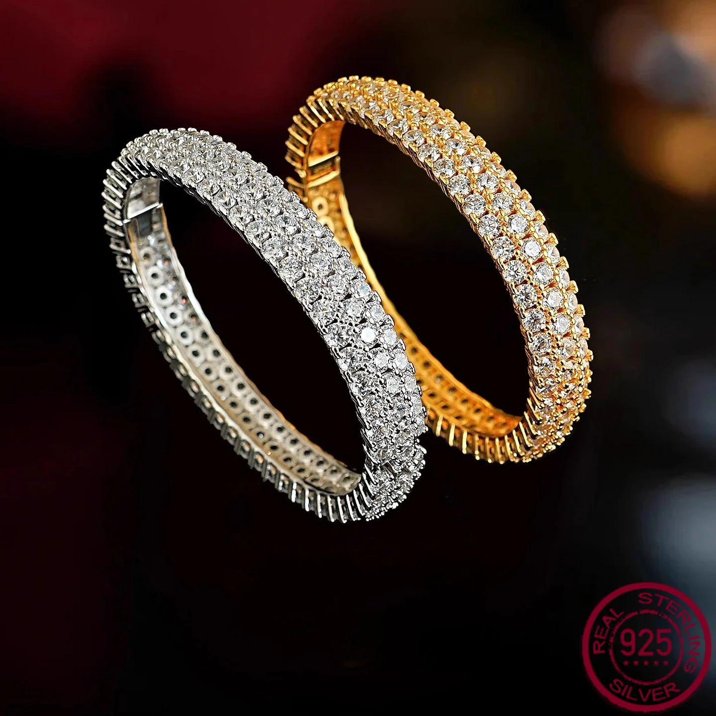 

New S925 Silver "Starry Sky" Wide Edition Diamond Plated Precision Edition Bracelet Wedding Jewelry