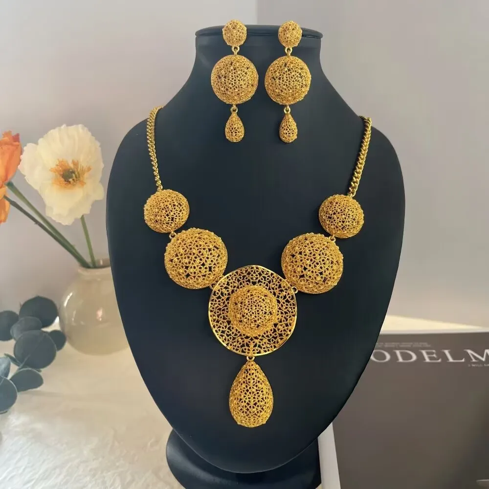 Dubai Italy New Gold Plated Alloy Necklace Earrings Wedding Party Jewelry Set Gift for Lover YY10698 - view 2