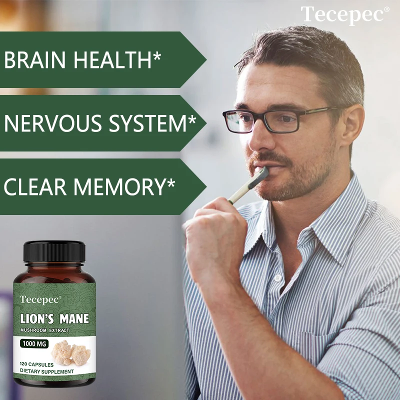 Tecepec Lion's Mane Extract Capsules, Supports Cellular Health, Immune, Energy, Brain and Nervous System