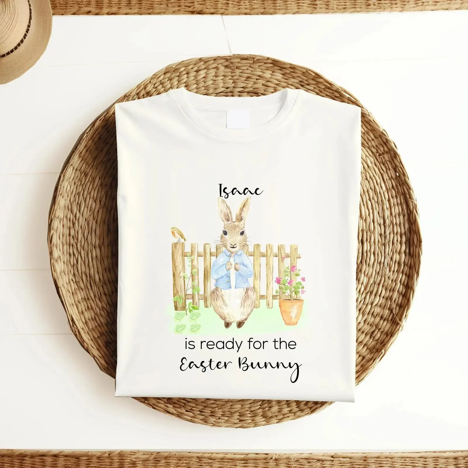 Personalisiertes blaues T-Shirt „Ready For Easter The Bunny“ im Vintage-Stil, gewaschene Designerkleidung, weiche Mode, bequem, für Herren