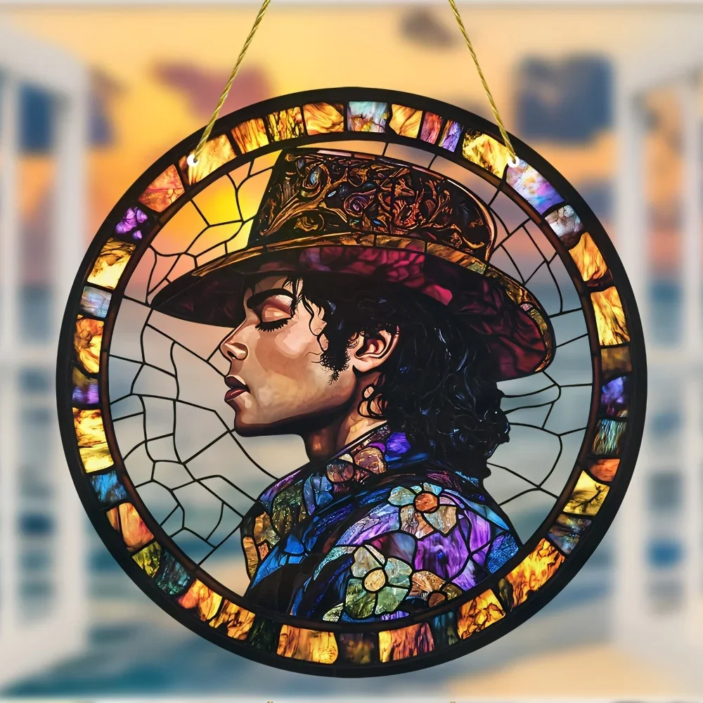 Guitarist Drum Kit Sun Catcher-Round Acrylic Music Themed Translucent Wall Art,Home,Garden,Cafe Bar Decor,Gift for Enthusiasts
