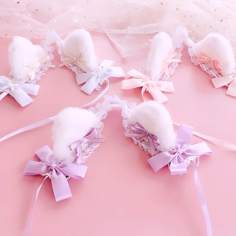 Lolita Katzenohren-Haarband für Frauen, süße Spitze, Haarnadel, Kopfschmuck, Cosplay, Anime-Stirnbänder, Plüsch-Kunstfell-Ohren, Band, Schleife, Haarreifen – Detail 7