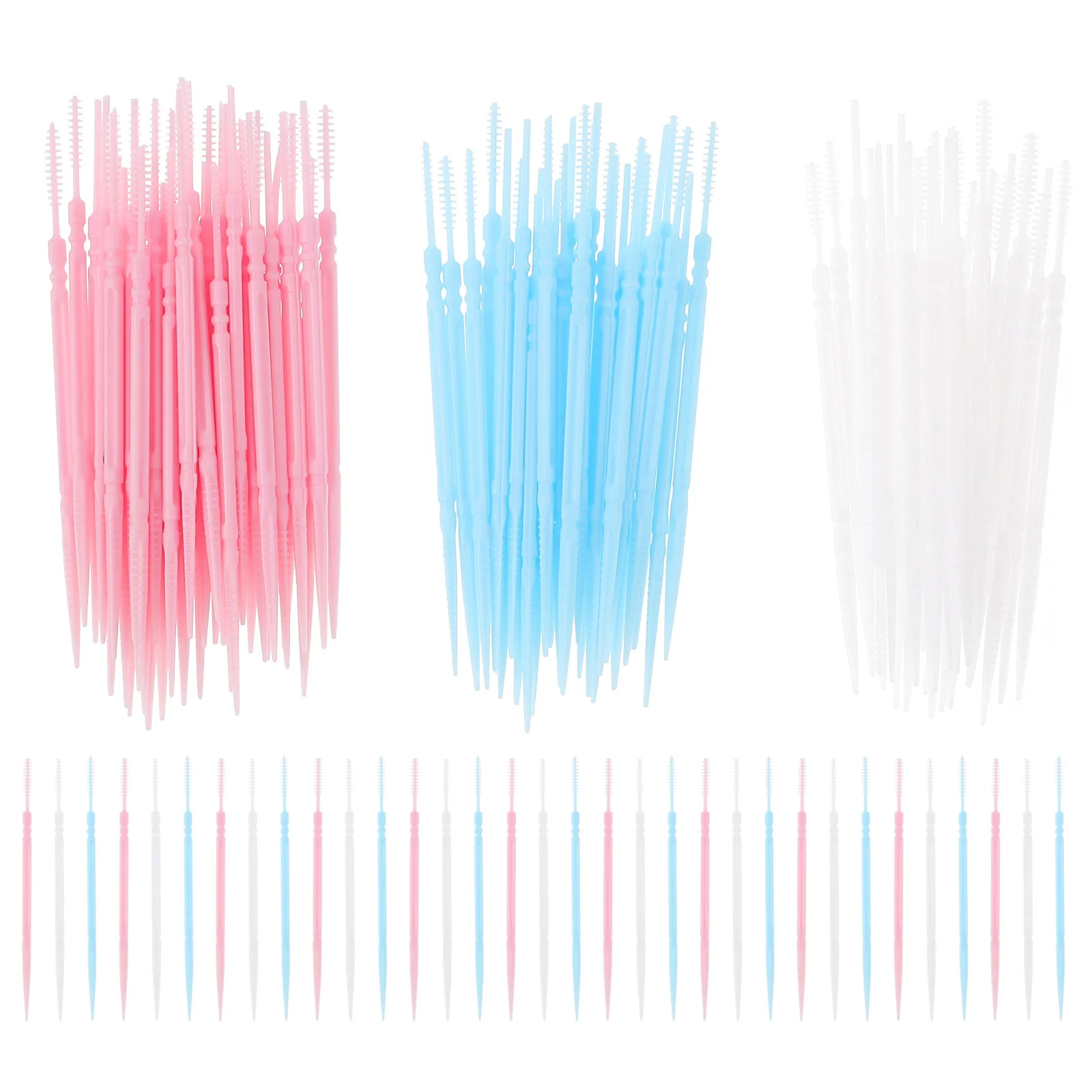 600pcs Double-end Reusable Interdental Brush Cleaners Interdental Floss Brush Toothpick Dental Oral Care Tool (White + Blue +