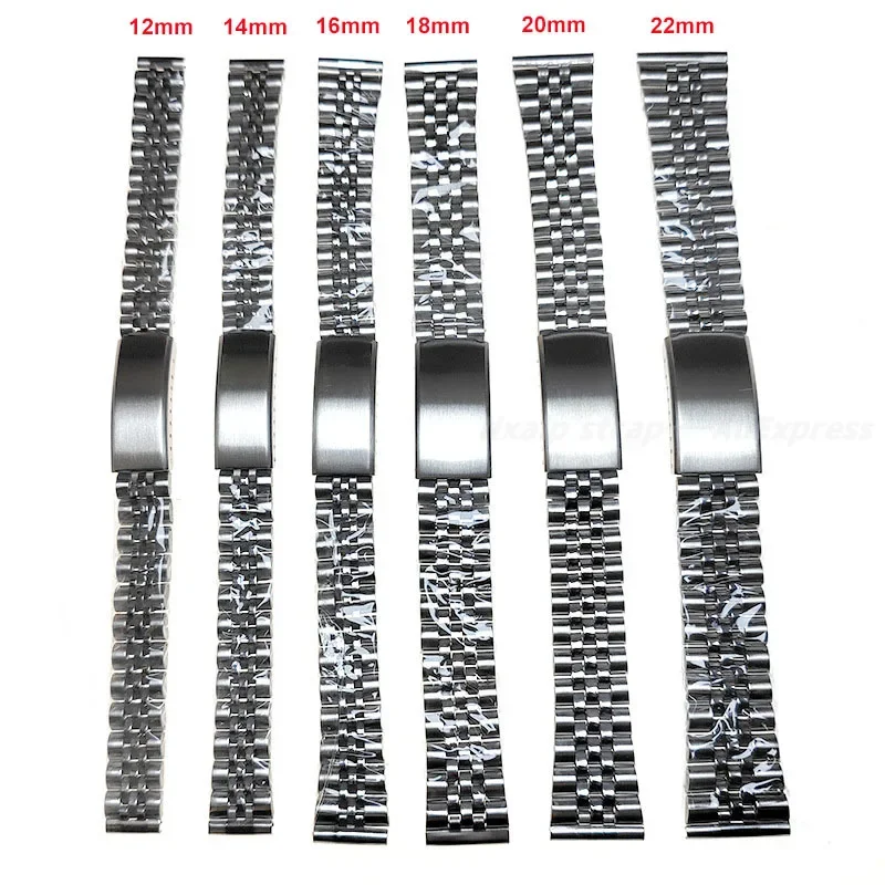 12mm 14mm 16mm 18mm 20mm 22mm Stainless Steel Watch Bands Metal Strap Folding Clasp Bracelet Men Women Replacement Wristband