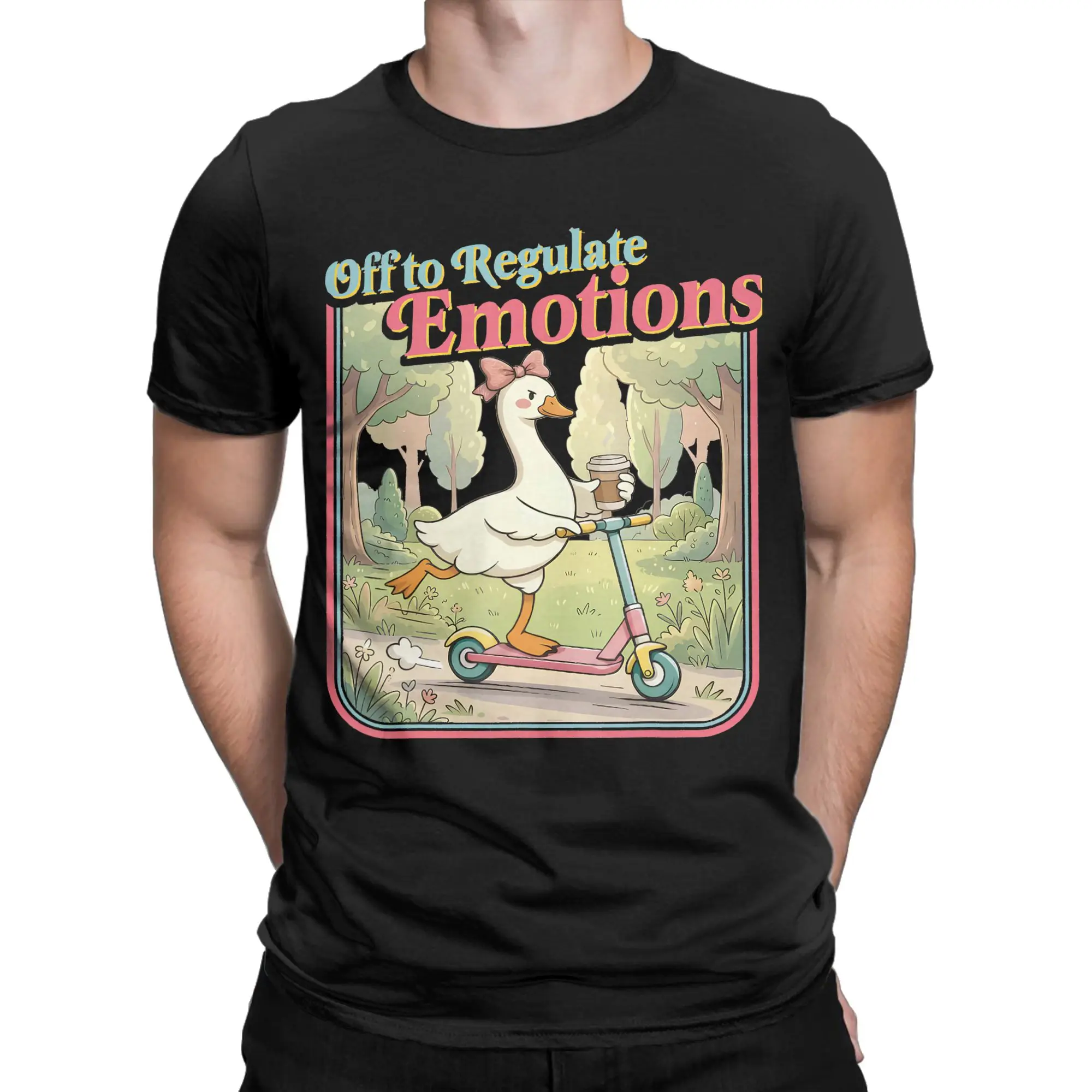 Casual T-Shirt Summer Off to Regulate Emotions Mental Health Funny Goose T-Shirts for Man Aesthetic Custom Short Sleeve Top Tees
