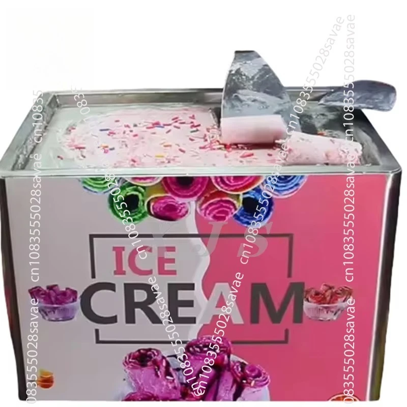 Roll Ice Cream Machine Commercial Fried Ice Cream Machine with Spoon, Suitable for Dessert Shop