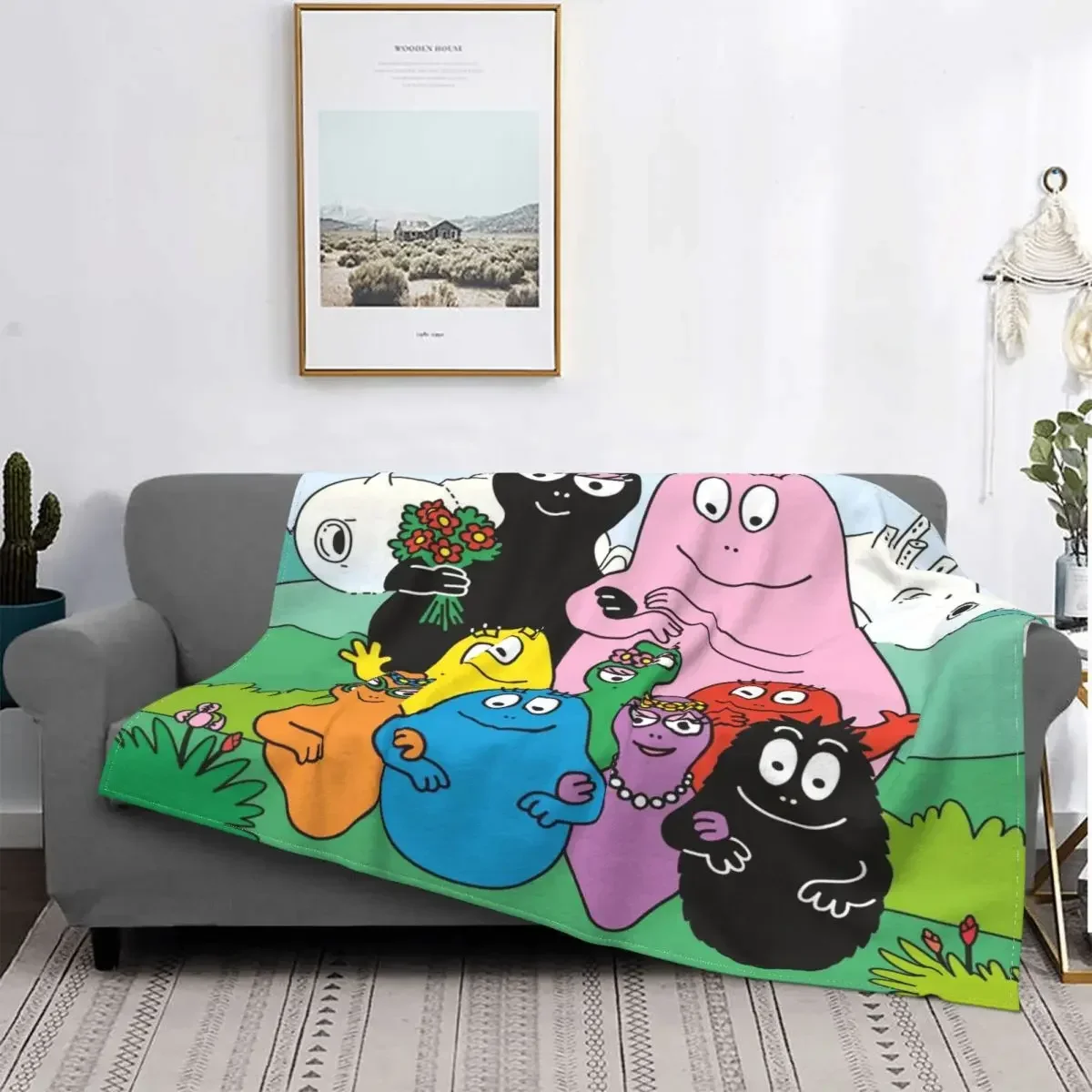 Les Barbapapa Barbamama Parent Child Animation Blanket Coral Fleece All Season Soft Throw Blanket for Home Bedroom Bedspreads