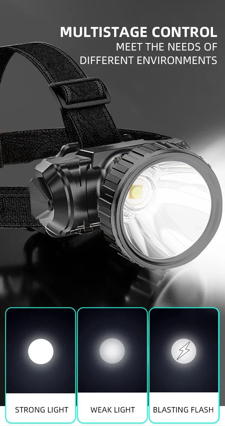 LED Strong Light Five Headed Outdoor Waterproof Fishing Light USB Rechargeable Ultra Bright Head Mounted Flashlight