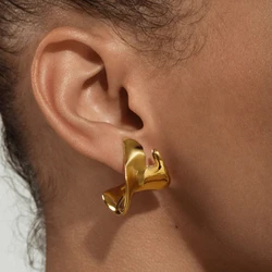 Vintage 18K Gold Plated Smooth Hoop Earrings for Women Creative stainless steel Wide C shape Earring statement Jewelry Gifts