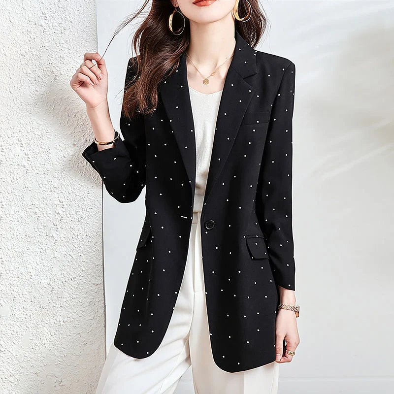 Polka Dot Small Suit Jacket Women Thin Autumn 2023 New Waist-closing High-grade Explosive Street Spring And Autumn Leisure Suit