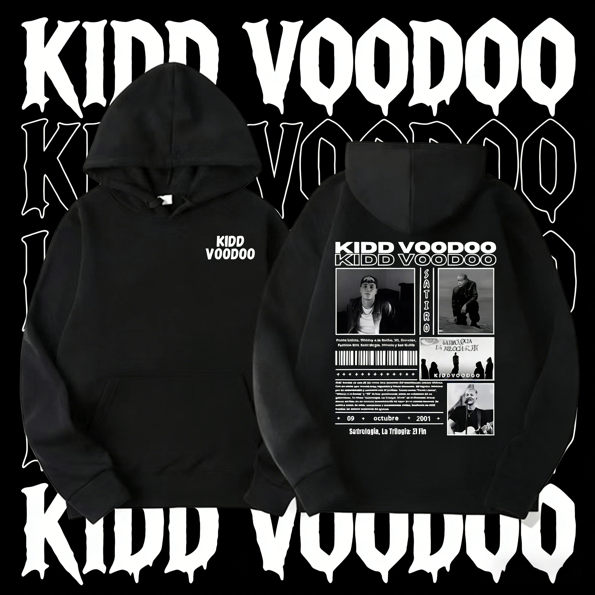 Rapero Kidd Voodoo En's Chile Tour producto Sudadera con capucha 2025-26 Otoño/Invierno puro algodón 100% impreso suelta Casual moda Sudadera con capucha