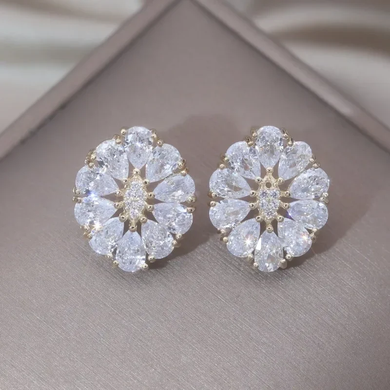 Korean New Fashion Jewelry  Gold plated Luxury Copper Set Zircon Water Drop Oval Earrings Elegant Women's Party Accessories