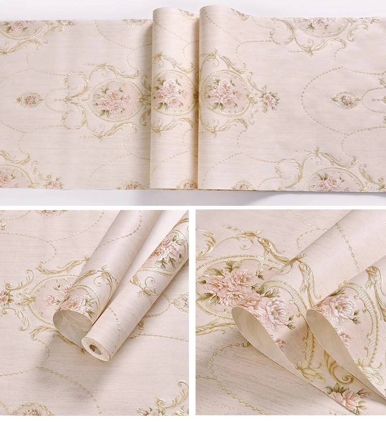 European Luxury Damask Floral Wallpaper Non-Woven 3D Embossed Rose Wall Paper Roll for Bedroom Living Room Home Wall Decoration