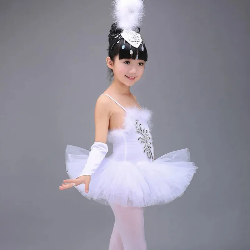 Profissional branco meninas cisne lago ballet vestidos bailarina trajes de dança para crianças vestido de dança desempenho tutu dancewear