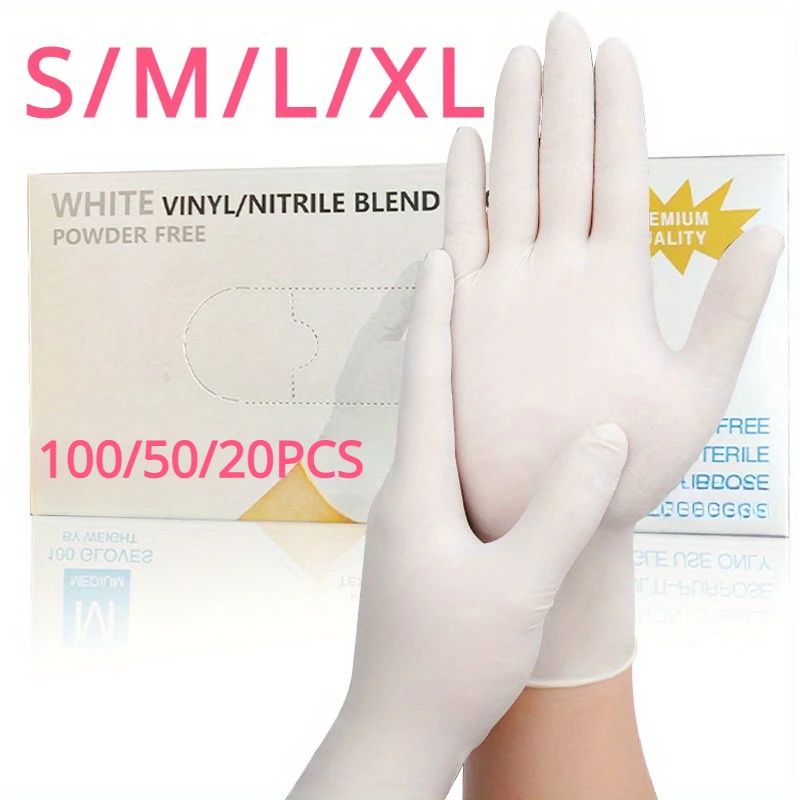 20/50/100PCS White Nitrile Gloves  Waterproof Oil-Resistant Household Gloves Cleaning Kitchen Gardening Hair Dyeing Tattoo