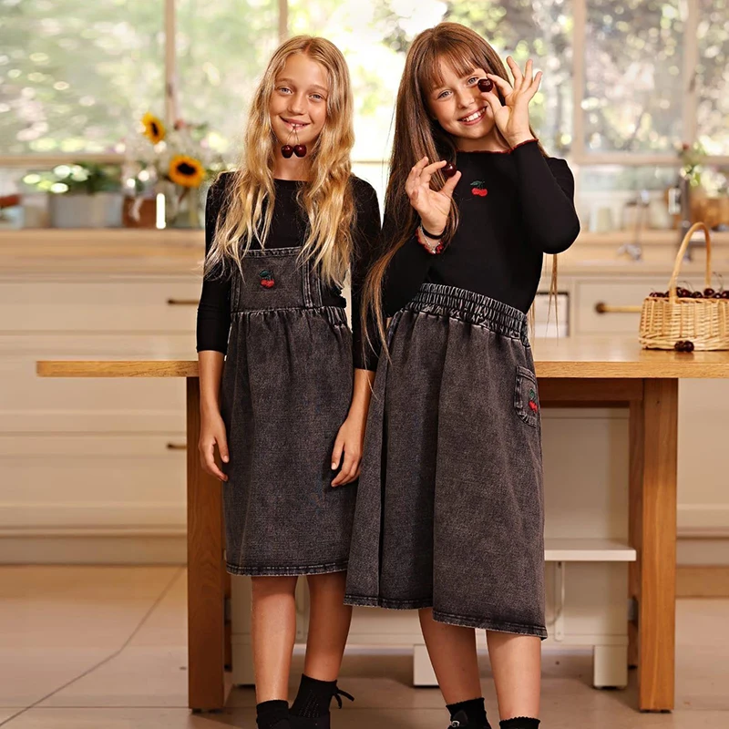 Herbst-Winter Denim Schwarz Kinderbekleidungsset - Familien-Matching-Outfits für Jungen und Mädchen mit Hemd und Strampler – Detail 11