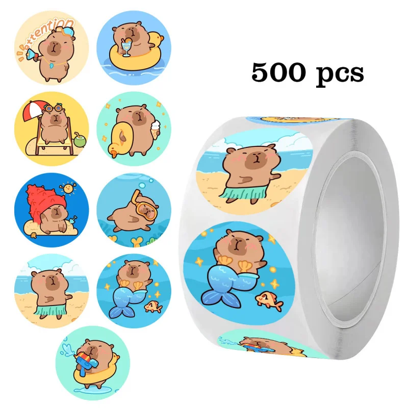 500Pcs Capybara Beach Holiday Stickers Cute  Summer Seaside Gift Seals, DIY Wrapping Labels for Thank You Cards  Party Favors