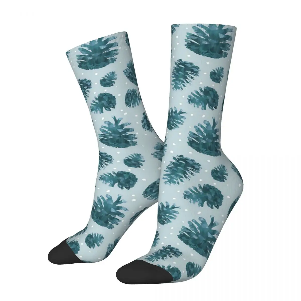 Blue Pine Cones Stockings Snow Print Design Novelty Socks Autumn Non Slip Socks Ladies Running High Quality Socks