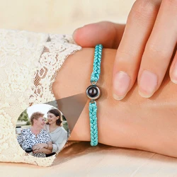 Pulsera de proyección de foto personalizada, cuerda trenzada personalizada, familia, pareja, foto de Mascota, regalo de aniversario, joyería