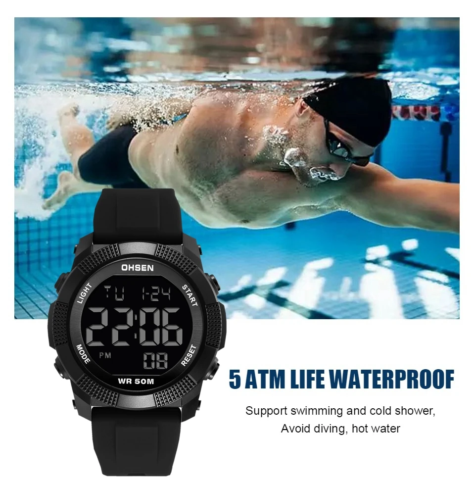 Digital Watches for Men Black 50M Diving Tactical Man Wristwatch Waterproof Electronic Led Military Clocks Alarm Stopwatch